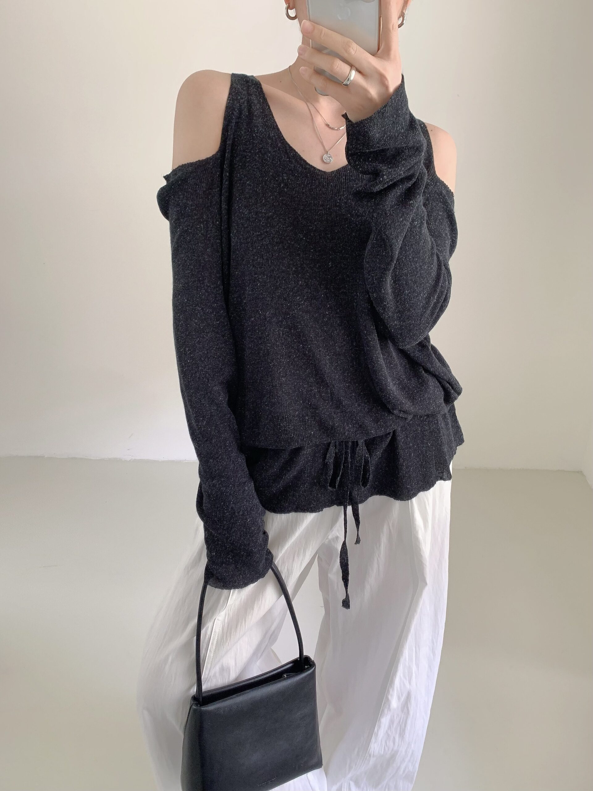 Women’s Thin Knit Shrug Top, V-Neck Off Shoulder Long Sleeve Layering Blouse for Autumn & Winter 14cba4d5df6564b6eae61a98bba35fd0