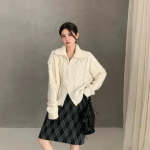 cable v neck long sleeve cardigan ivory 04